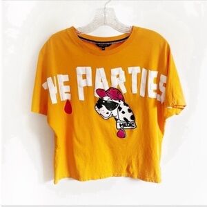 Animal Puella graphic t-shirt orange Dalmatian oversized block letters